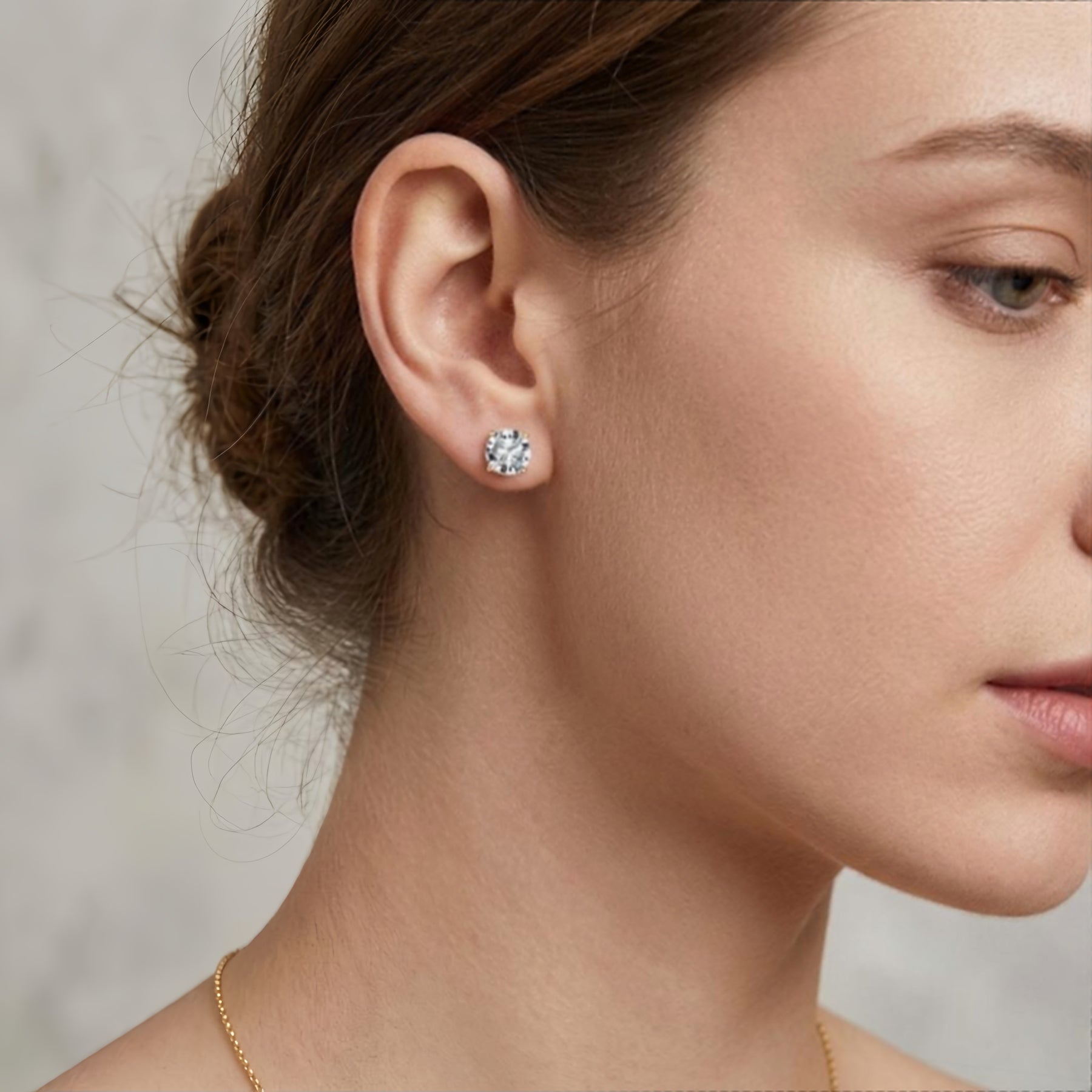 gold-tone CZ Studs, Four-Prong Setting – zircon earrings, close-up