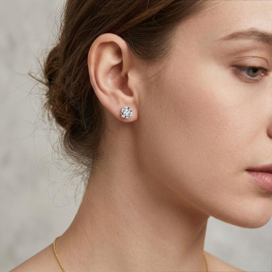 gold-tone CZ Studs, Four-Prong Setting – zircon earrings, close-up