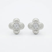 Ribbed Clover Stud Earrings – sterling silver earrings, side detail