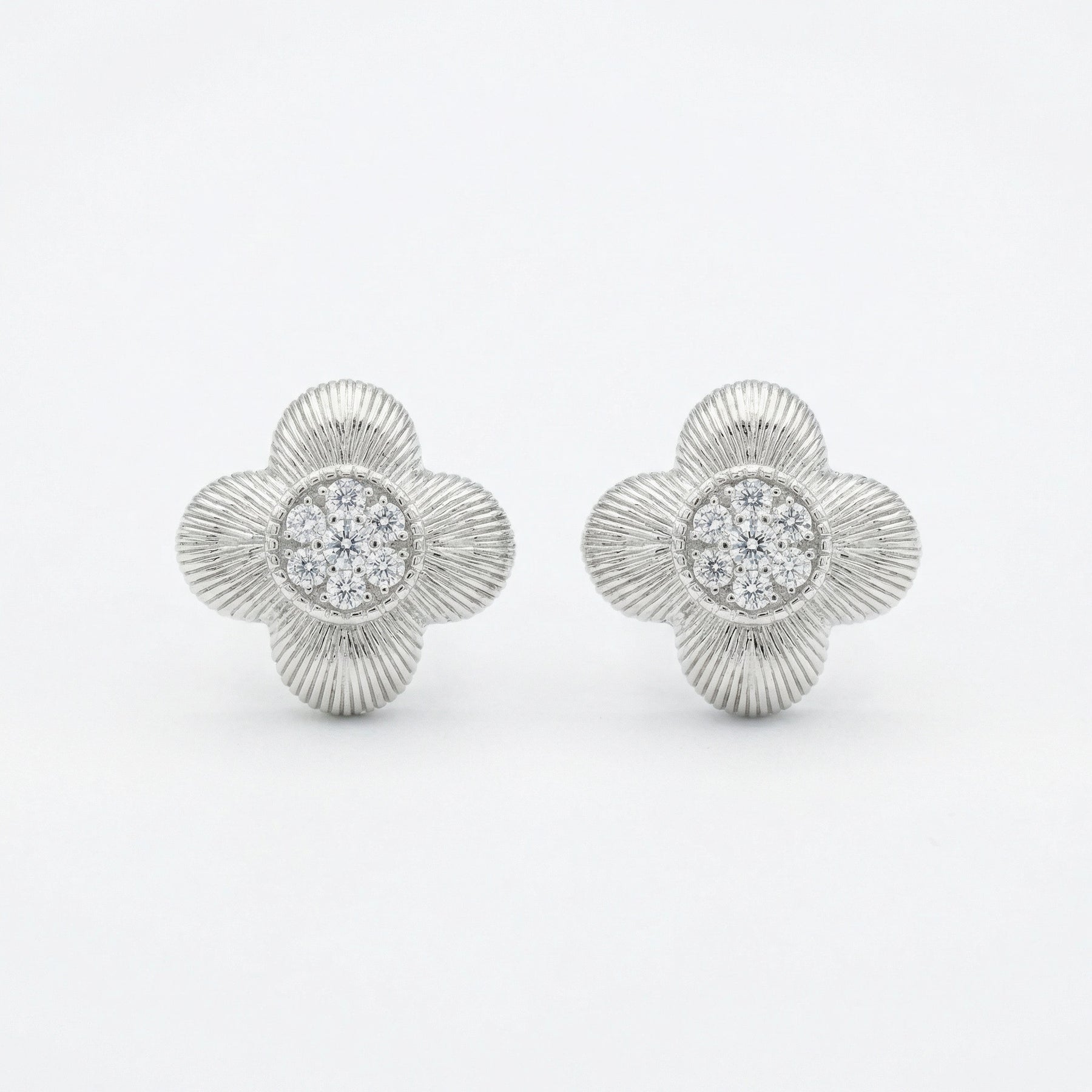 Ribbed Clover Stud Earrings – sterling silver earrings, side detail