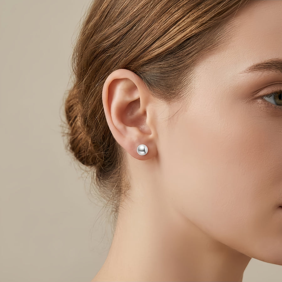 Pearl Stud Earrings with 925 Stamp – pearl earrings, front view