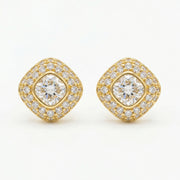 Cushion Halo Square Stud Earrings – sterling silver earrings, front view
