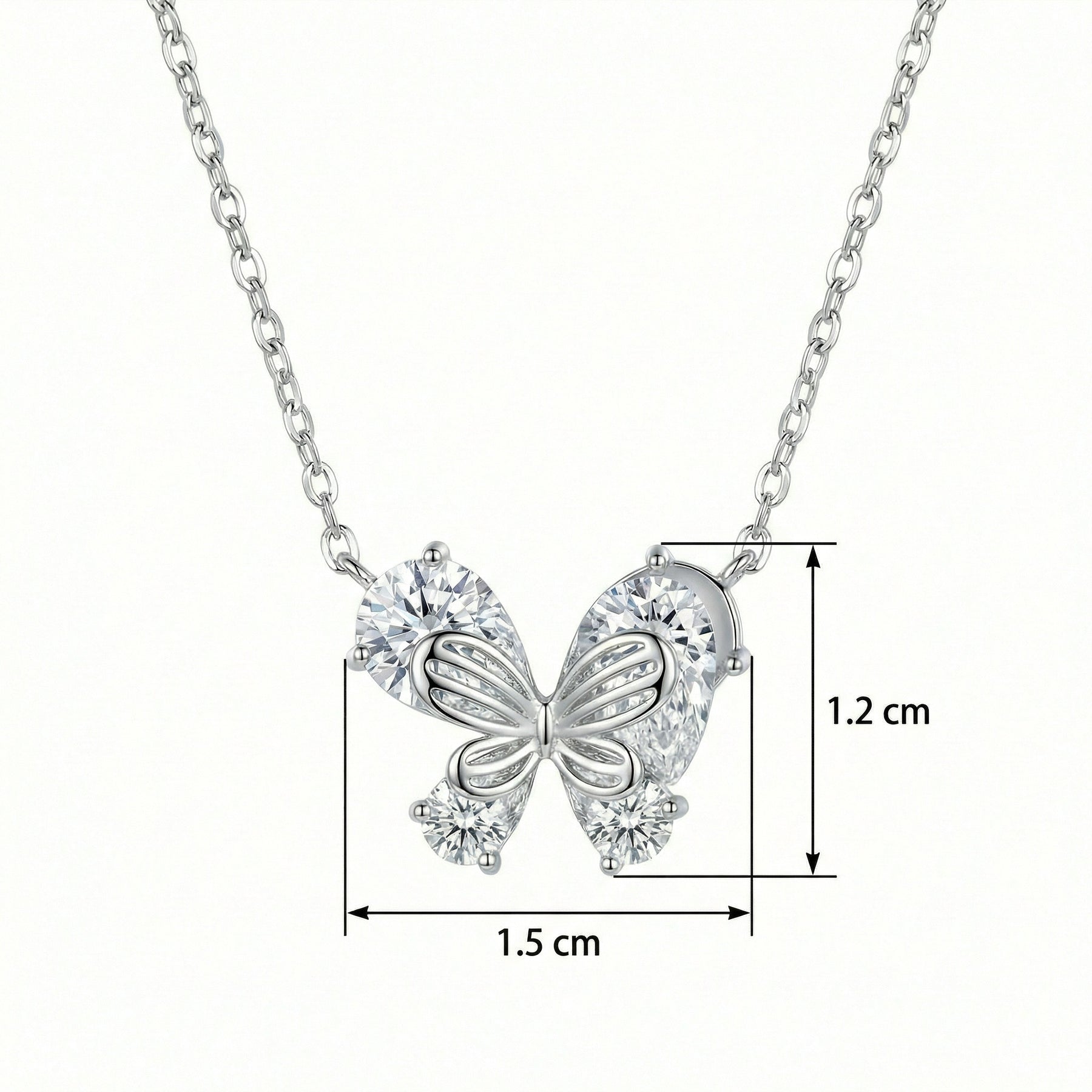 Butterfly Pendant Necklace, Pear-Cut Stones – sterling silver necklace, close-up