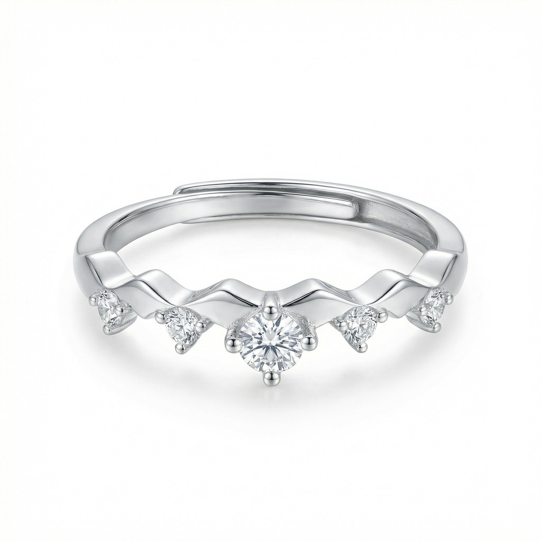 Dainty Wave Ring with Five Stones – sterling silver ring, front view