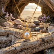 Wire-Wrapped Pearl Pendant Necklace – pearl necklace, close-up