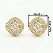 Cushion Halo Square Stud Earrings – sterling silver earrings, side detail