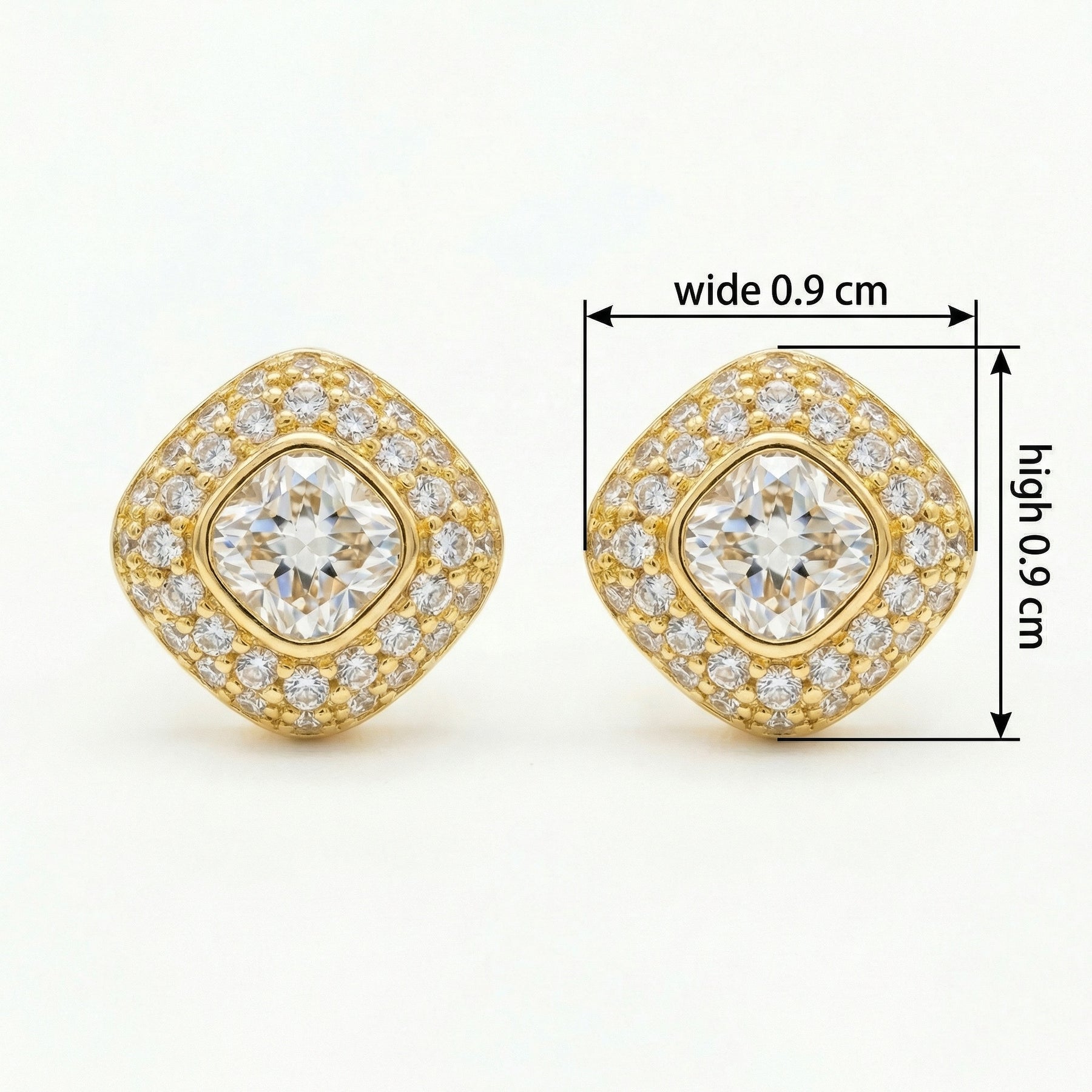 Cushion Halo Square Stud Earrings – sterling silver earrings, side detail