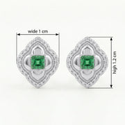 Green stone Quatrefoil Halo Stud Earrings – green stone earrings, side detail