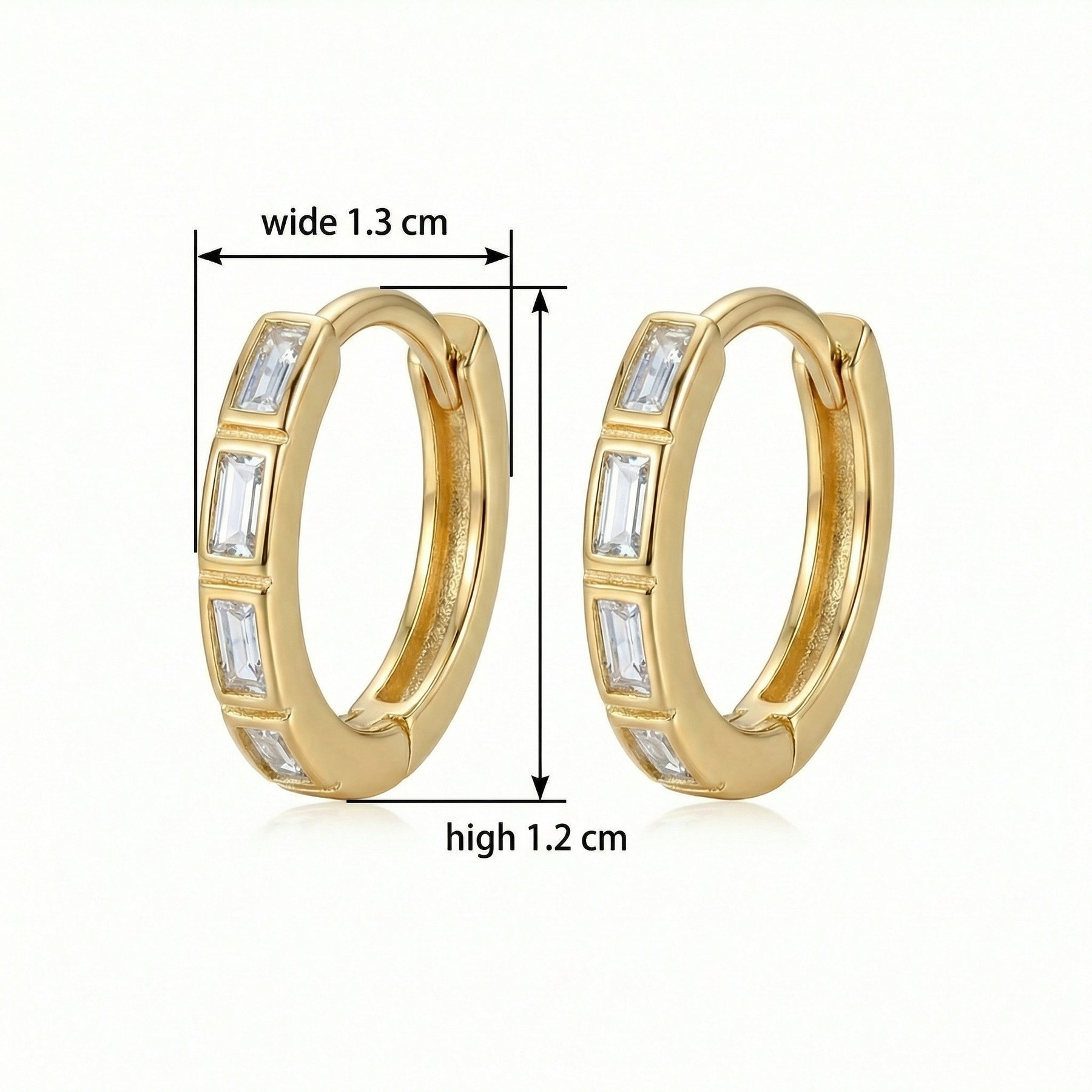 Baguette Inlay Huggie Hoop Earrings – sterling silver earrings, front view