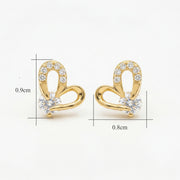 Heart-Shaped Clear Gemstone Studs – sterling silver earrings, side detail