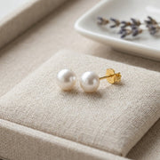 White Pearl Studs, S925 Components – pearl earrings, side detail