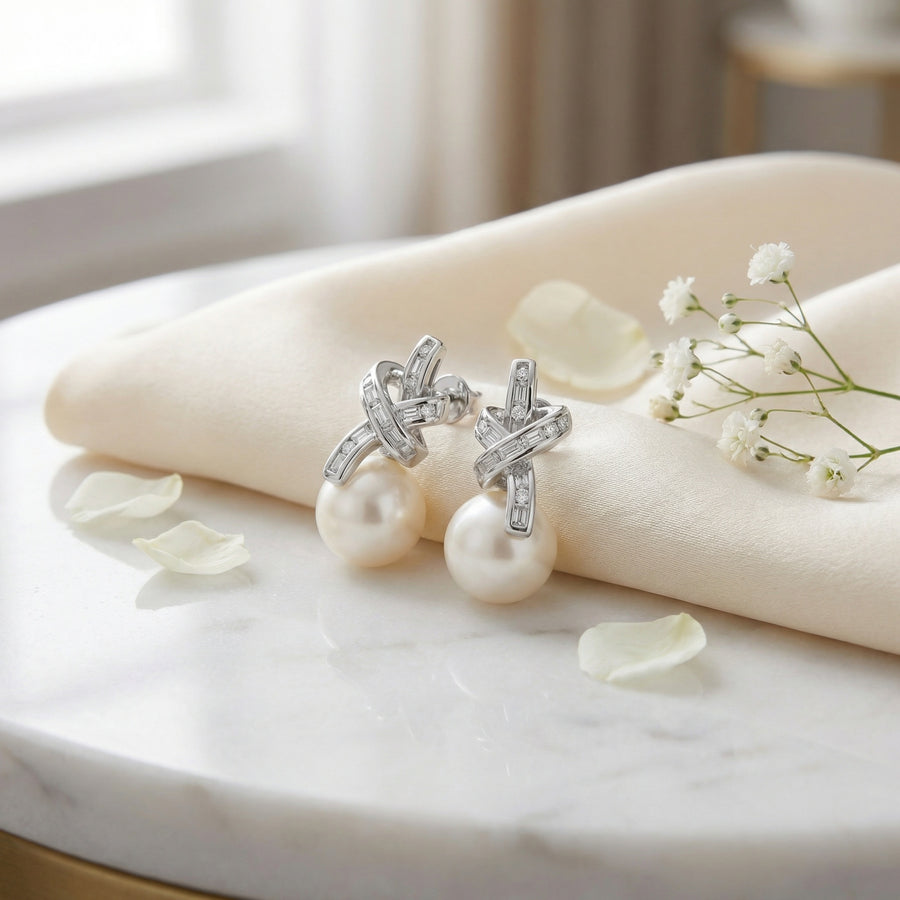 Pearl Crisscross Knot Drop Earrings – pearl earrings