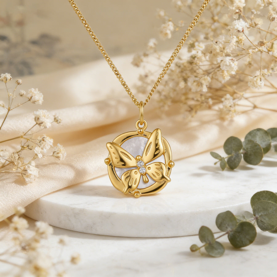 Circular Butterfly Pendant Necklace – sterling silver necklace