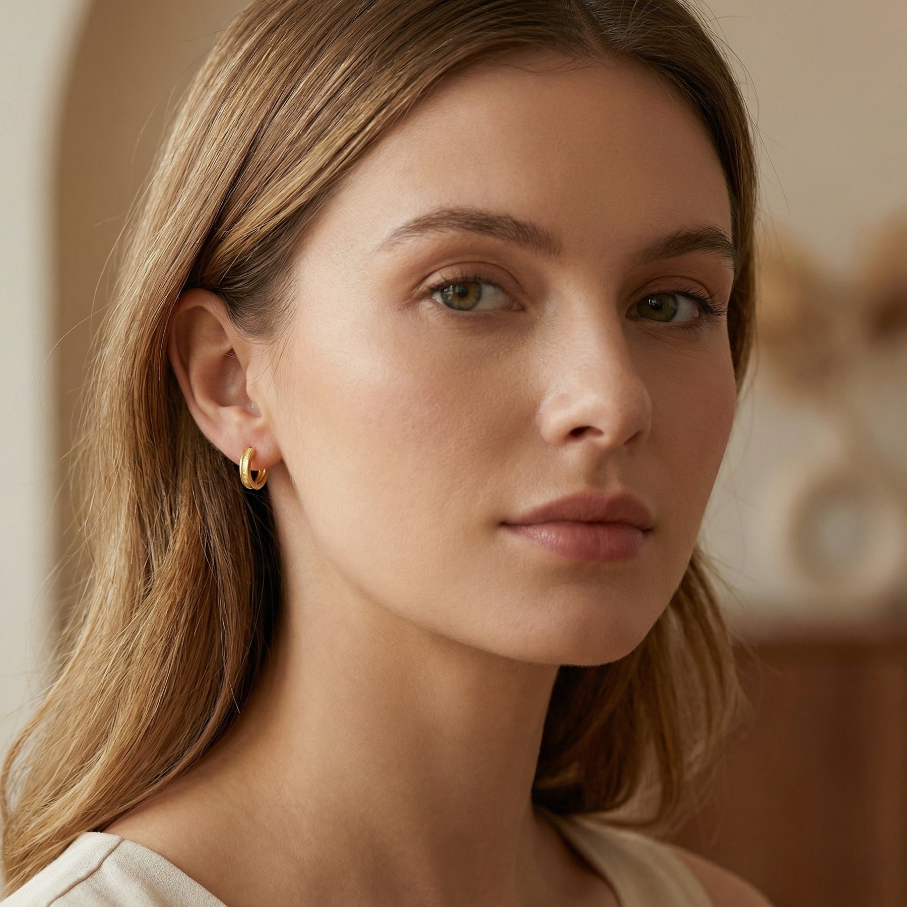 Textured Huggie Earrings with Border – sterling silver earrings, front view