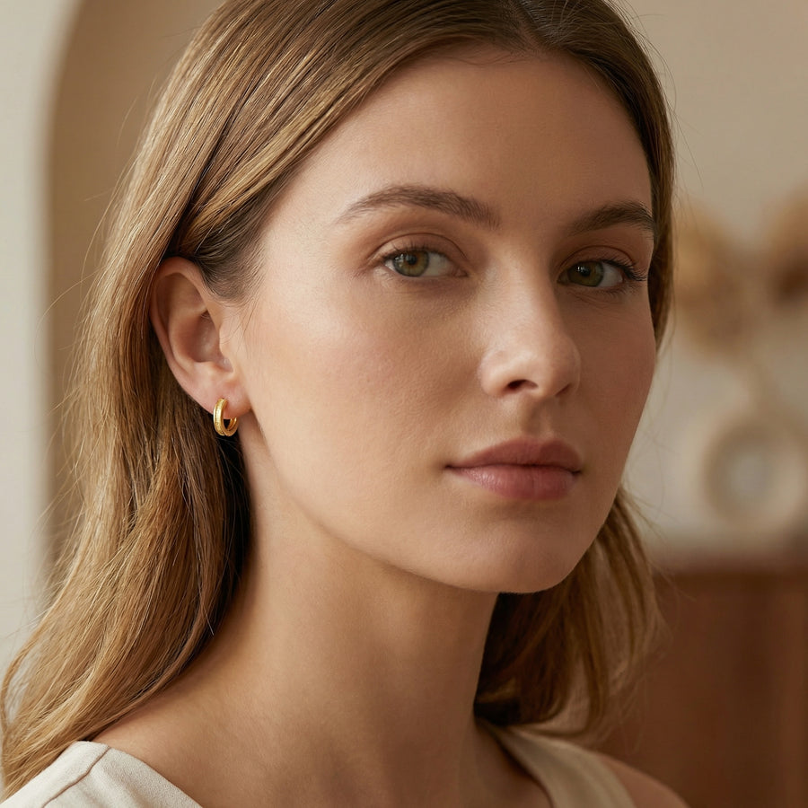 Textured Huggie Earrings with Border – sterling silver earrings, front view