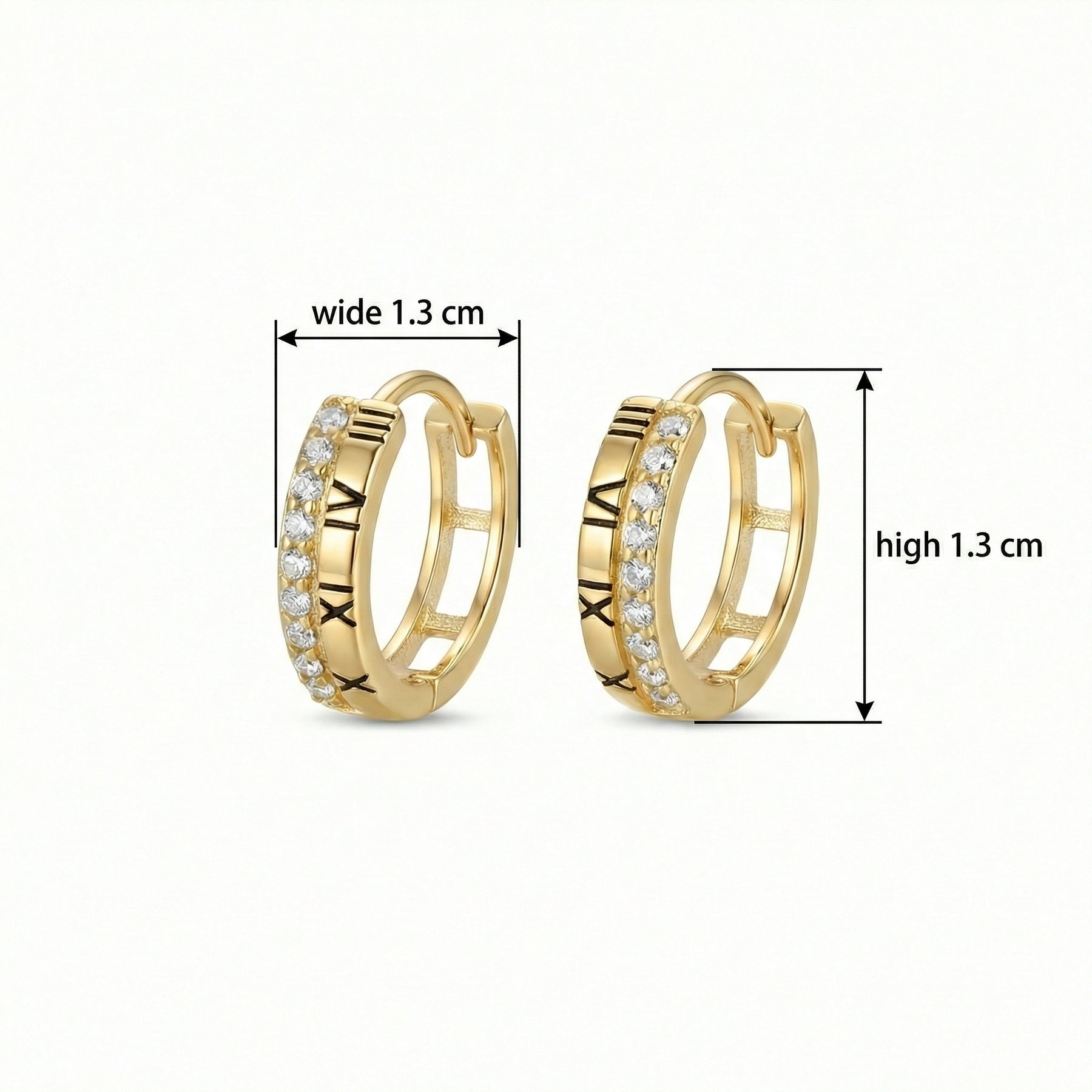 Roman Numeral Huggie Earrings – sterling silver earrings, side detail