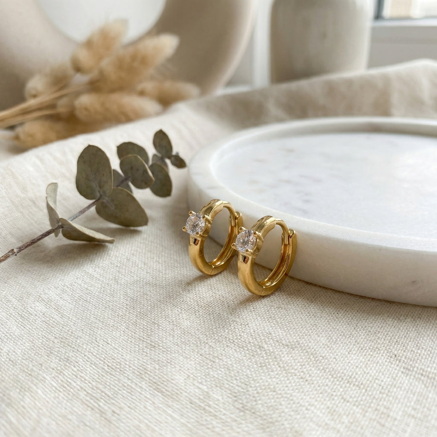 Sparkling Round-Cut Hoop Earrings – sterling silver earrings, side detail