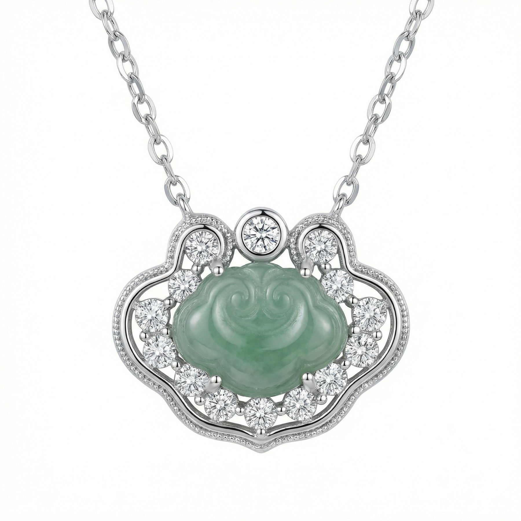 Green Jade Cloud Ruyi Necklace – jade necklace, close-up