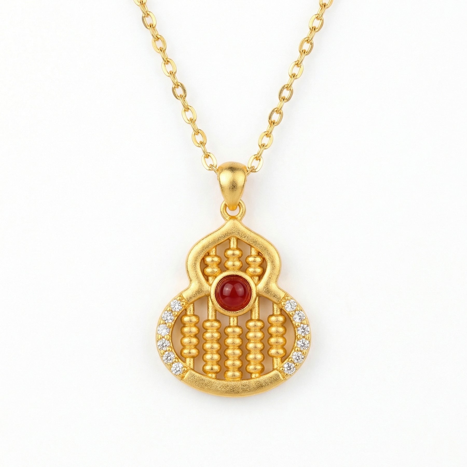 Abacus Gourd Pendant Necklace – sterling silver necklace, front view