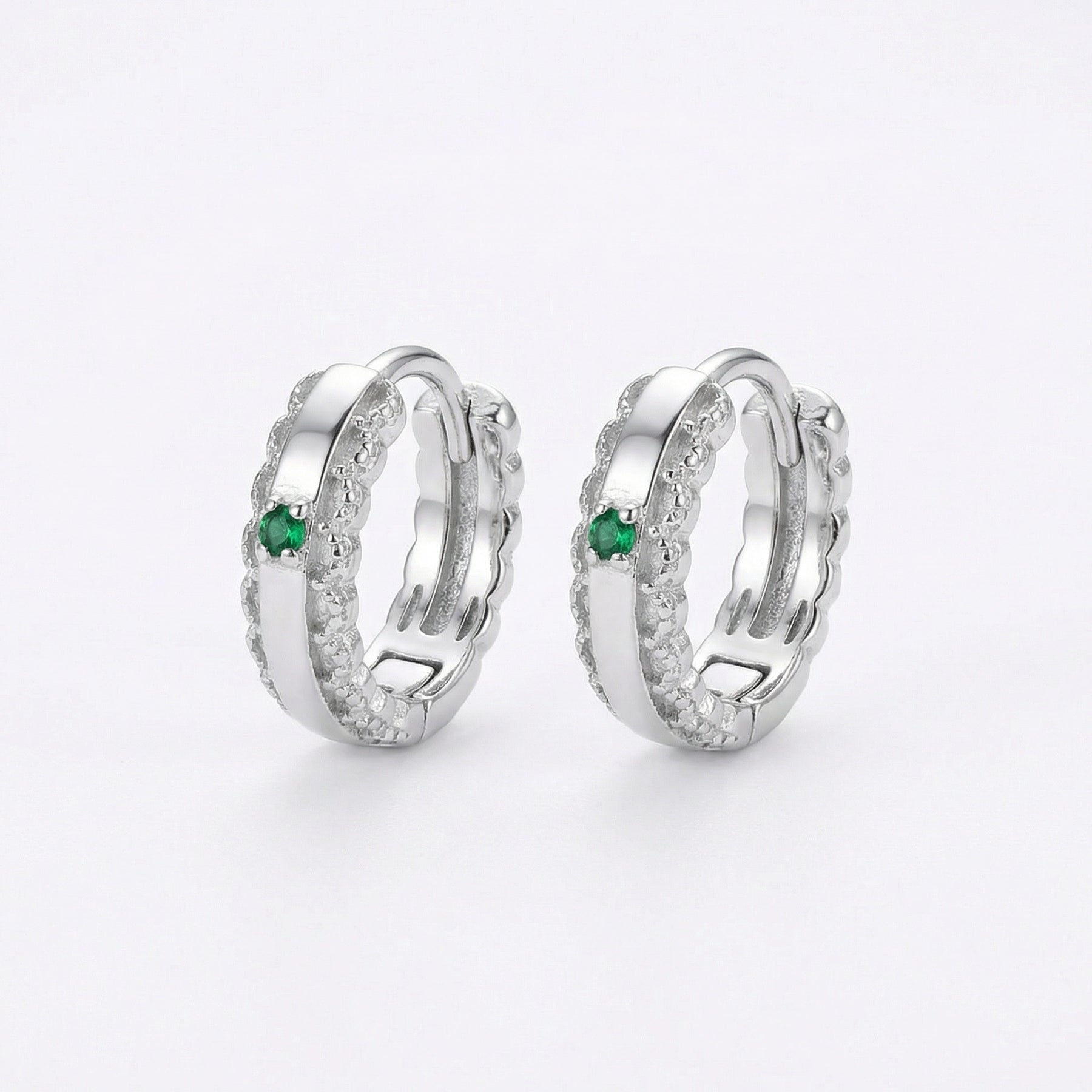 Deep green Huggie Hoop Earrings – green stone earrings
