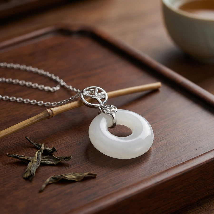 White Jade Peace Buckle Necklace – jade necklace, side detail
