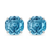 Light Blue Step-Cut Gemstone Studs – sterling silver earrings, close-up