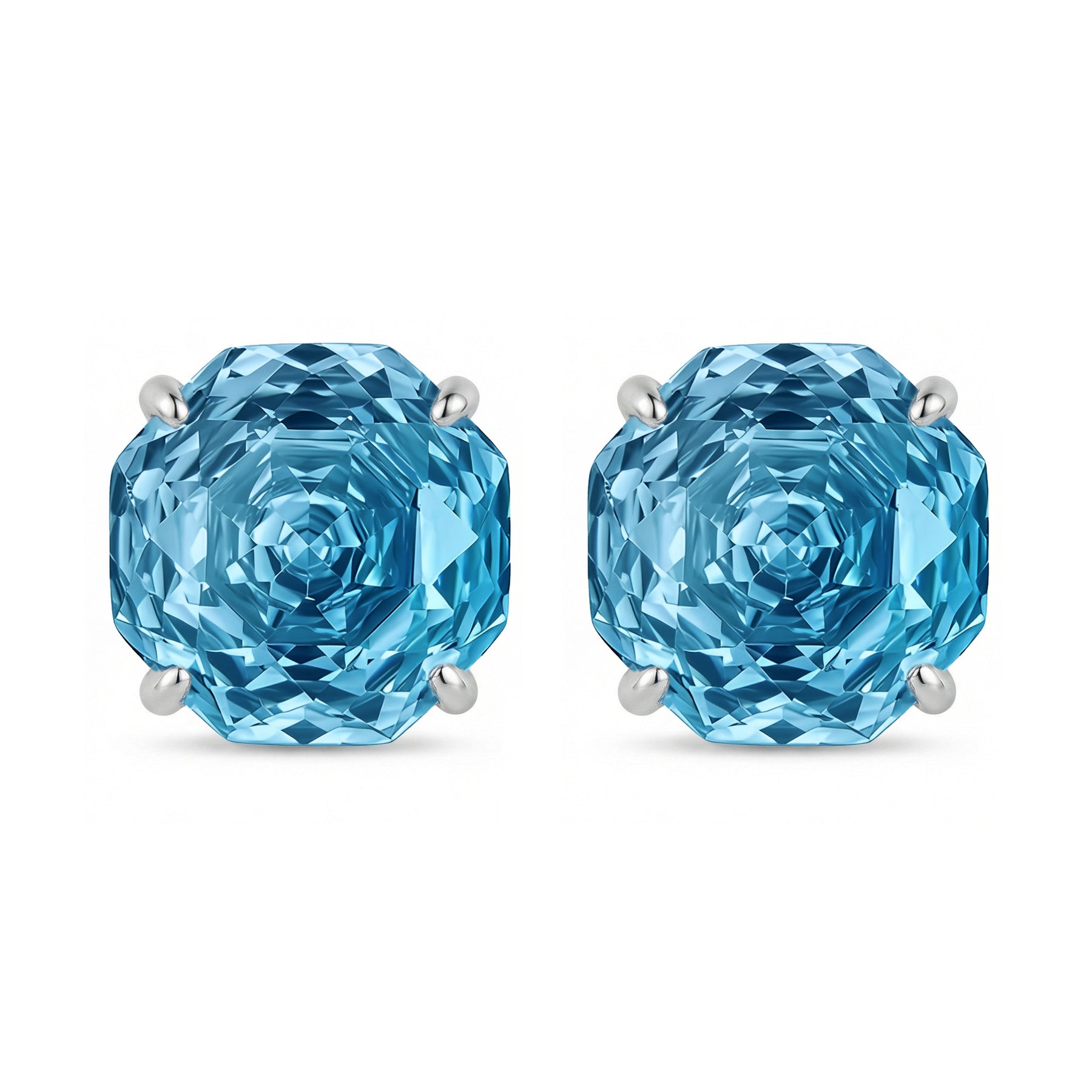 Light Blue Step-Cut Gemstone Studs – sterling silver earrings, close-up
