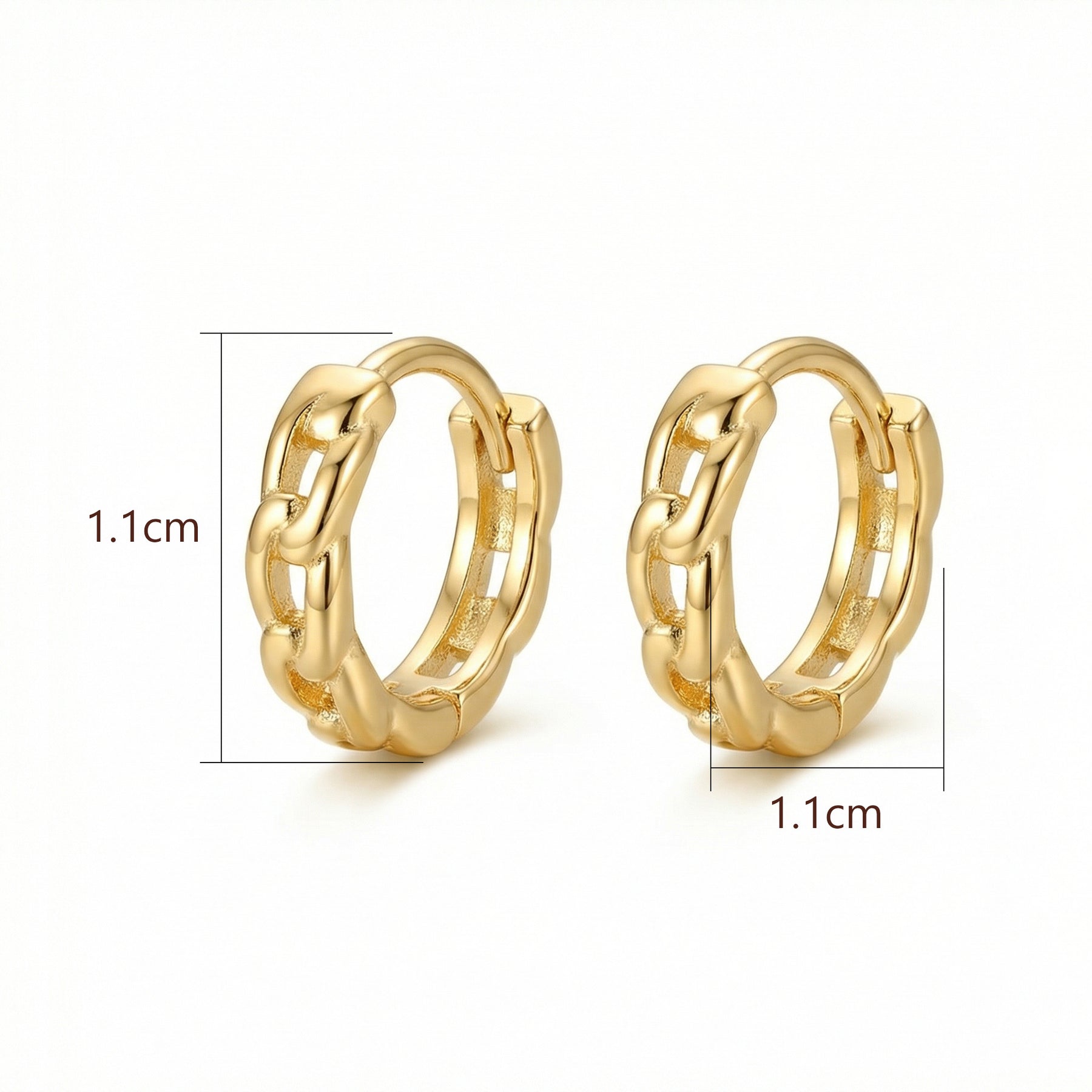 Chain-Link Huggie Hoop Earrings – sterling silver earrings, side detail