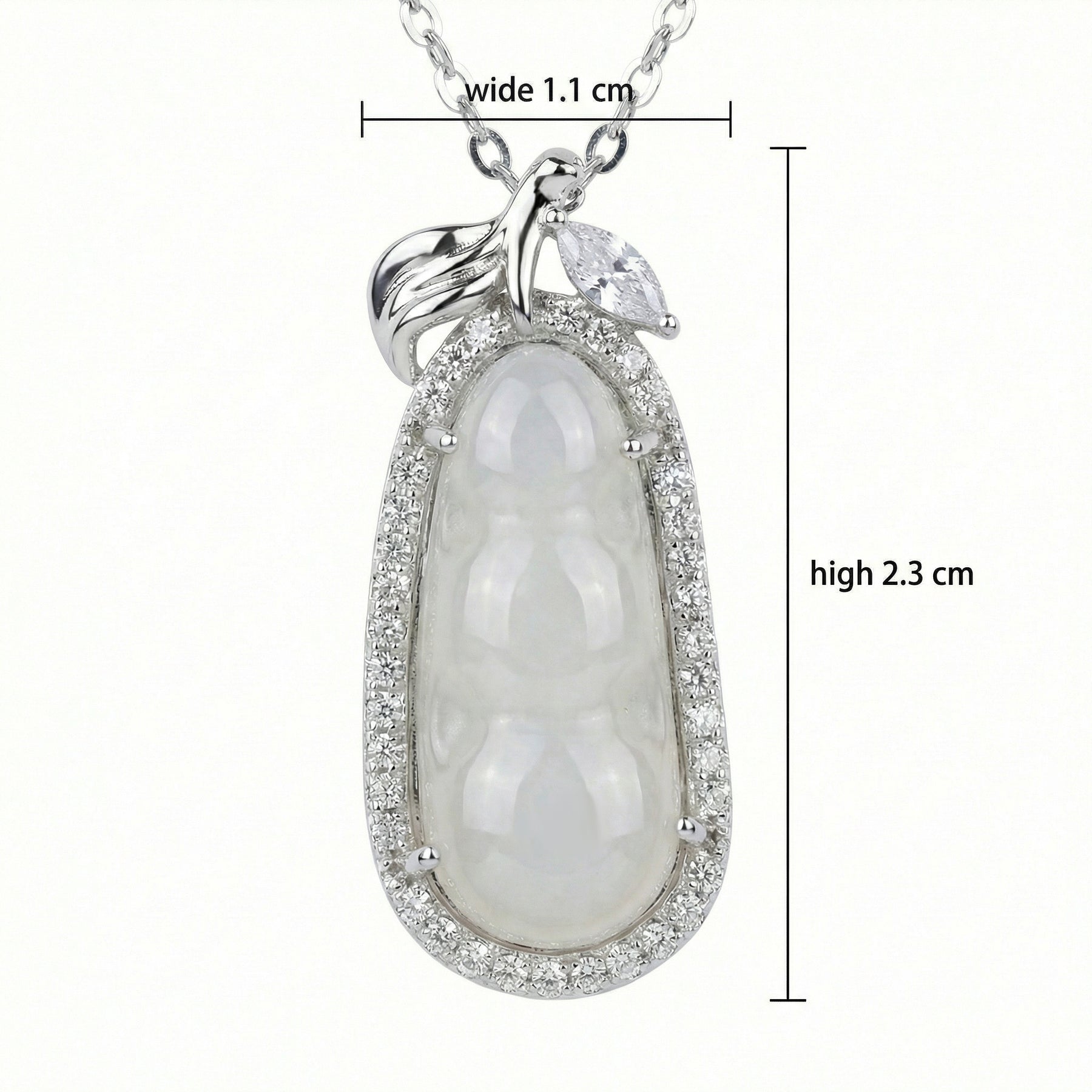 White Jadeite Pea Pod Pendant Necklace – jade necklace, side detail