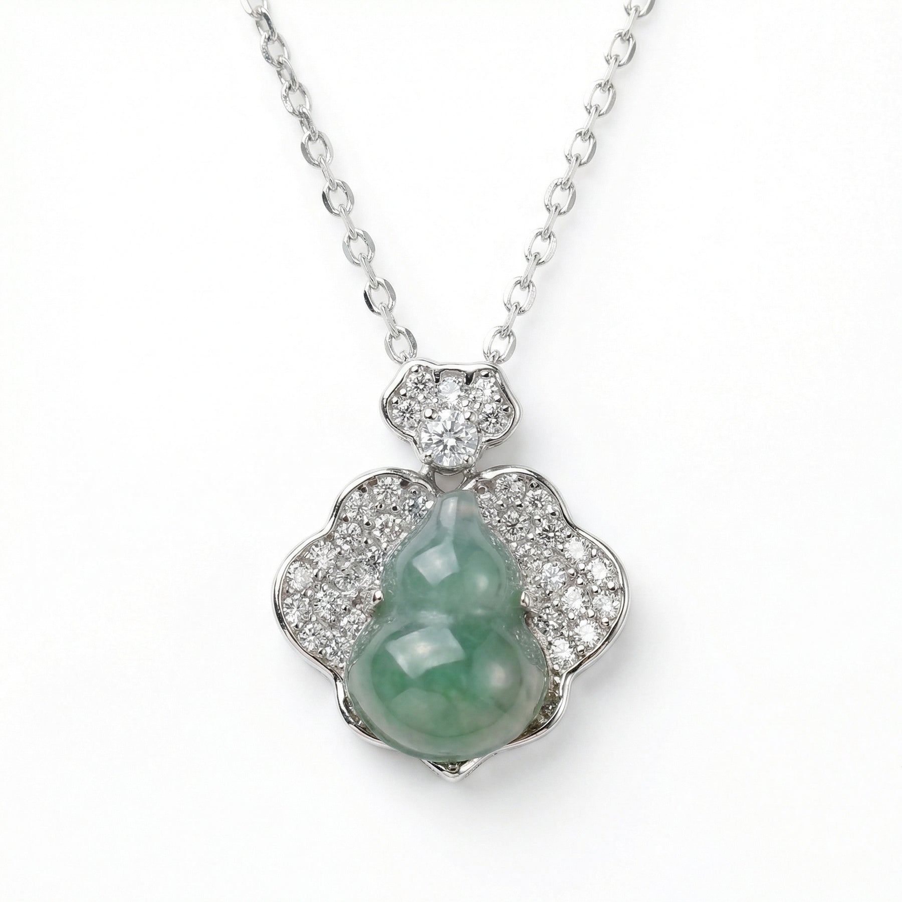 Jade Sparkling stone Gourd Flower Necklace – jade necklace, close-up