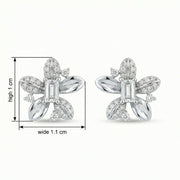 Rectangular-cut Floral Stud Earrings – sterling silver earrings, side detail