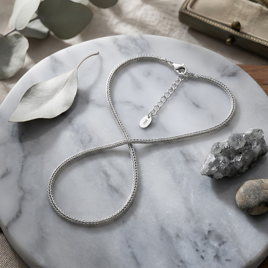 Twisted Rope Chain with S Pendant – sterling silver necklace, side detail