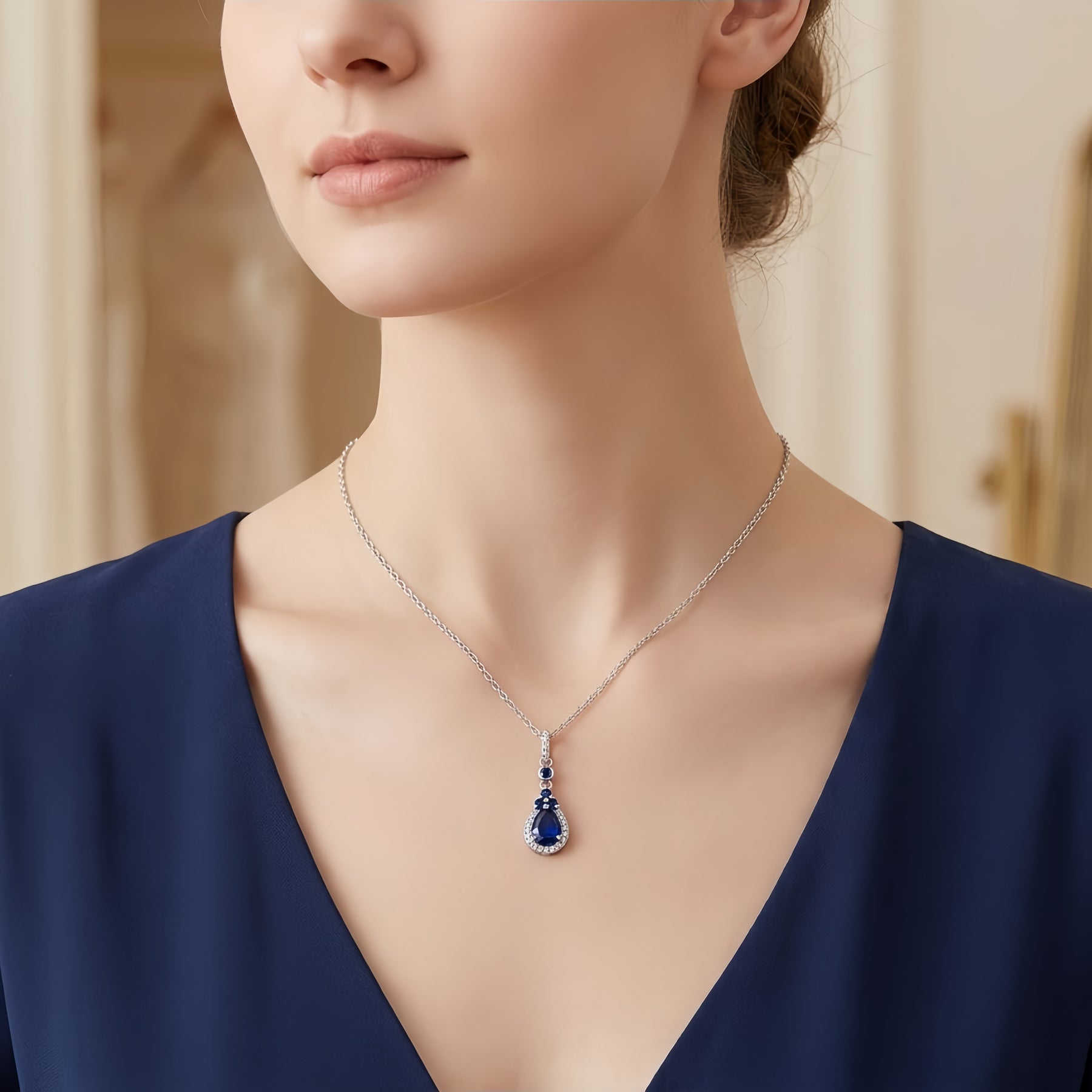 Teardrop Sapphire Pendant Necklace – sapphire necklace