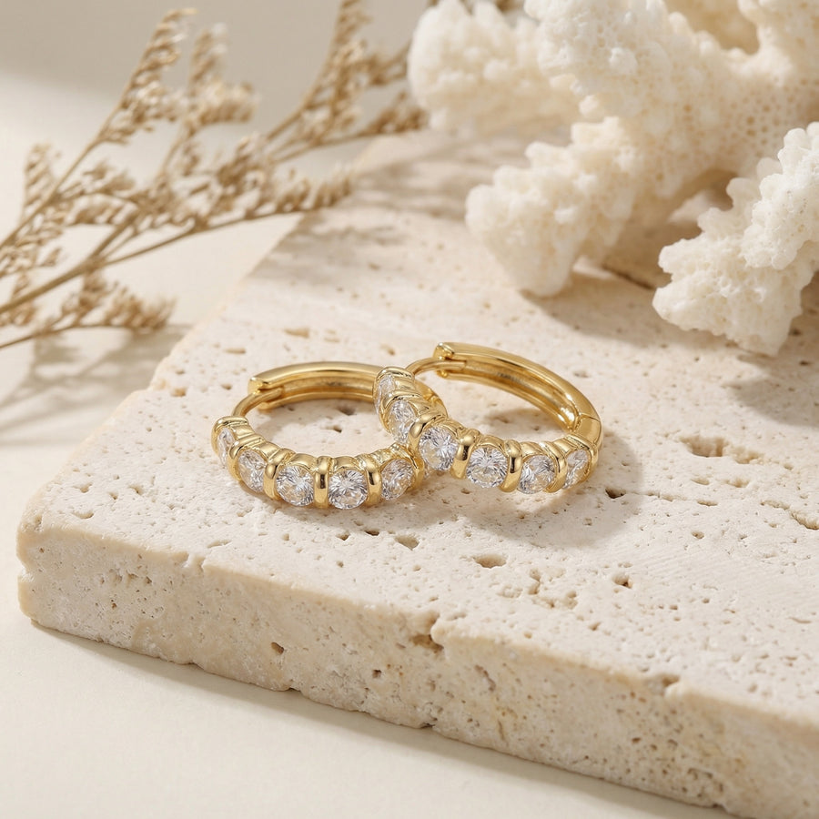 Sparkling CZ Huggie Earrings – zircon earrings, side detail