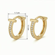 T-Shaped Pavé Huggie Hoop Earrings – sterling silver earrings, close-up