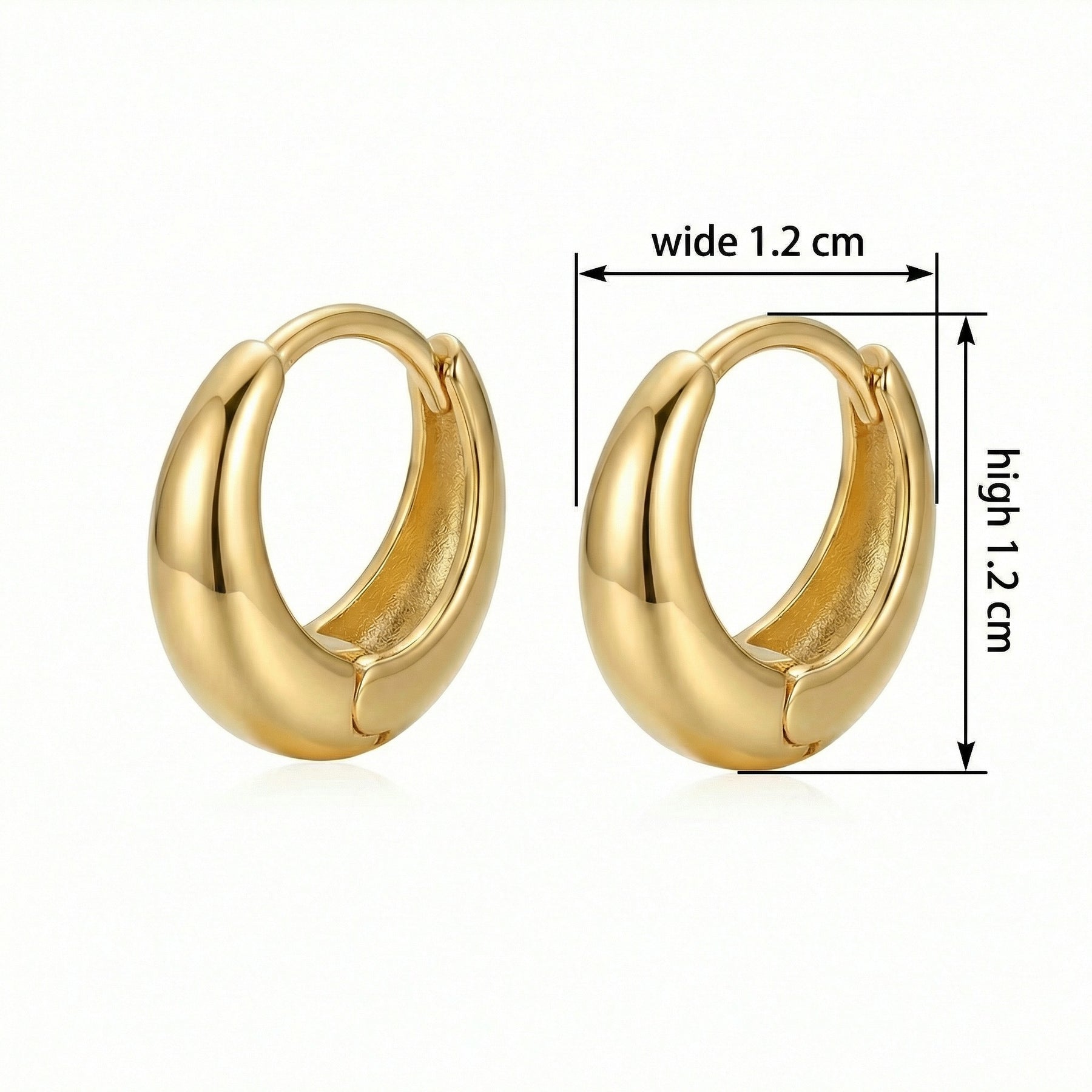 Chunky Polished Huggie Hoop Earrings – sterling silver earrings, close-up