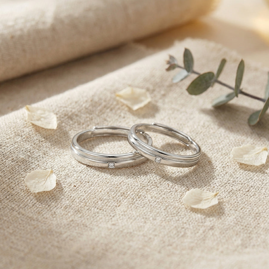 Couple's Rings with Central Stones – sterling silver ring, front view