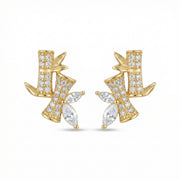Bamboo and Leaf Gemstone Studs – sterling silver earrings, front view