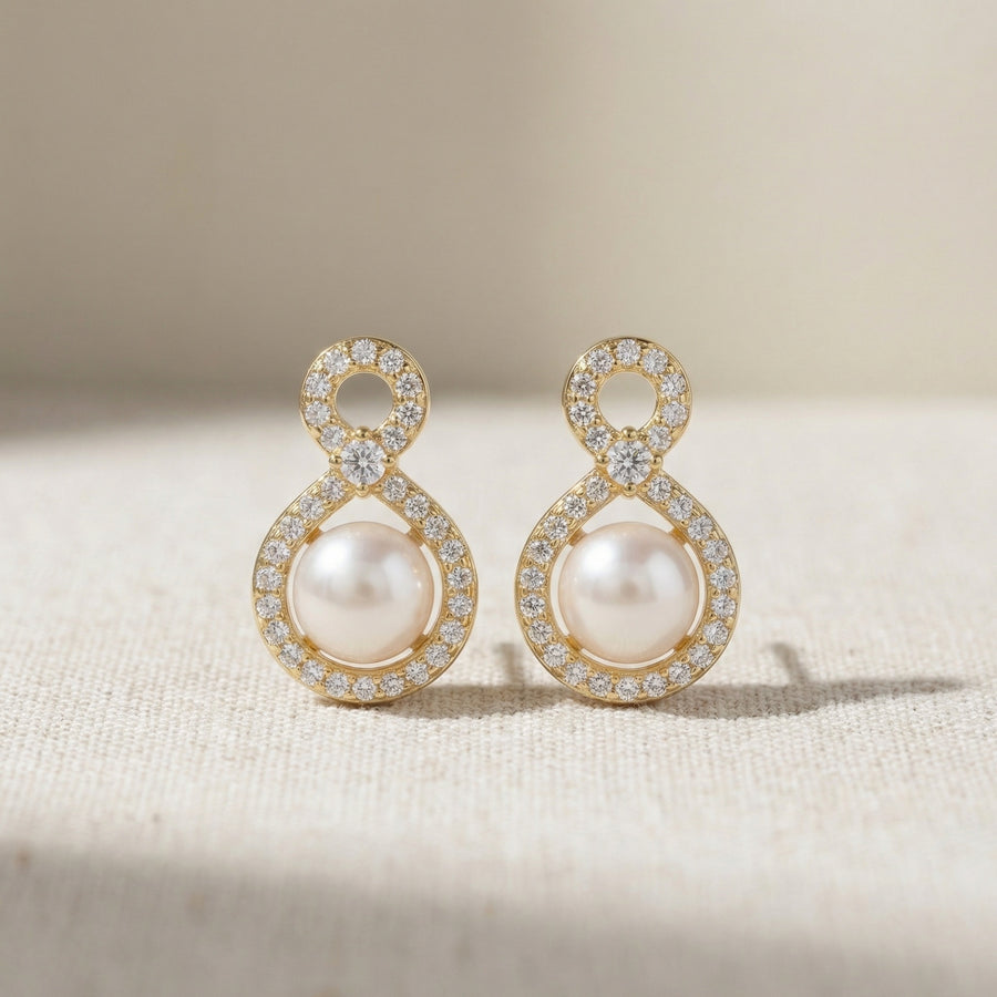 Pearl Infinity Figure-Eight Studs – pearl earrings, front view
