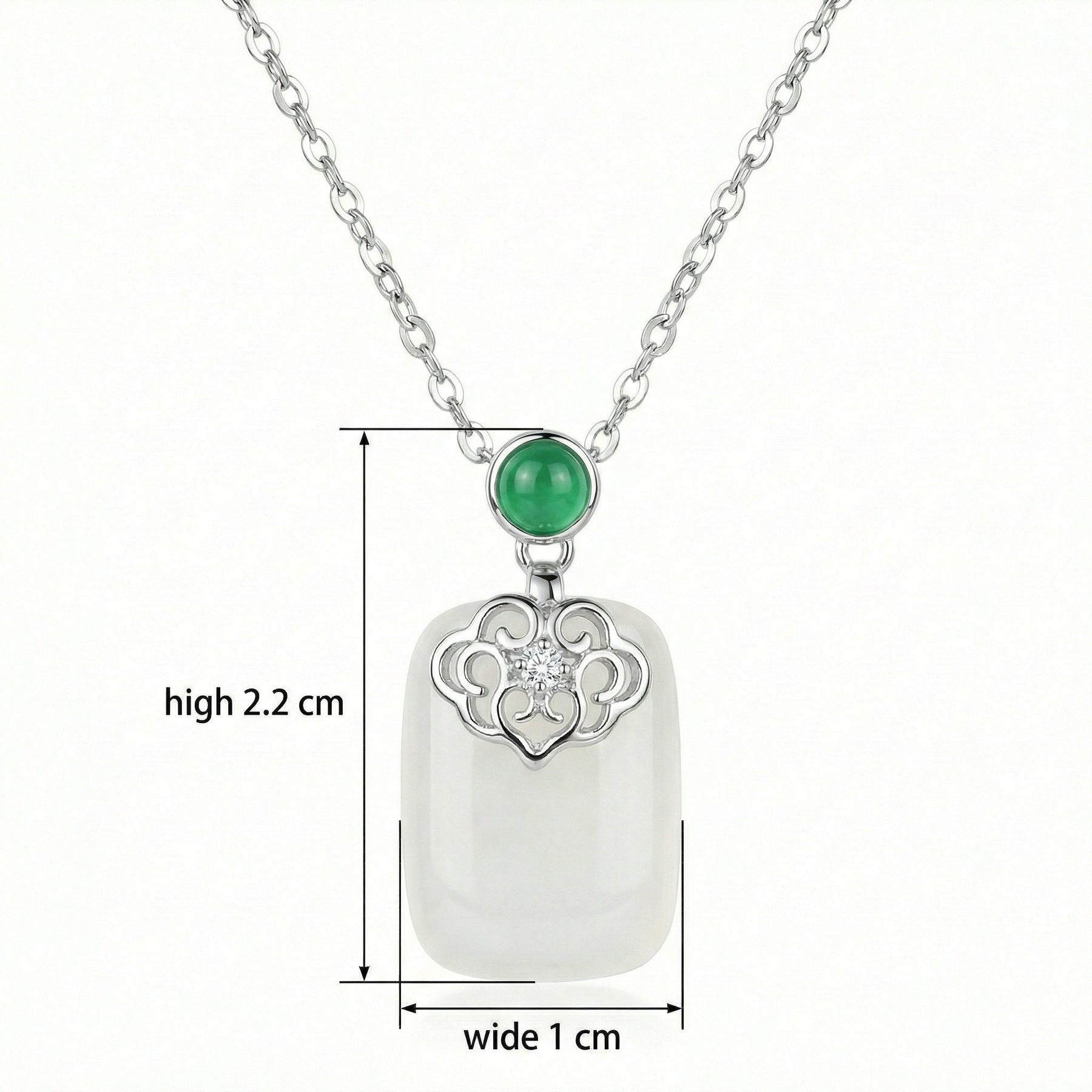 White Jade Filigree Pendant Necklace – jade necklace, front view